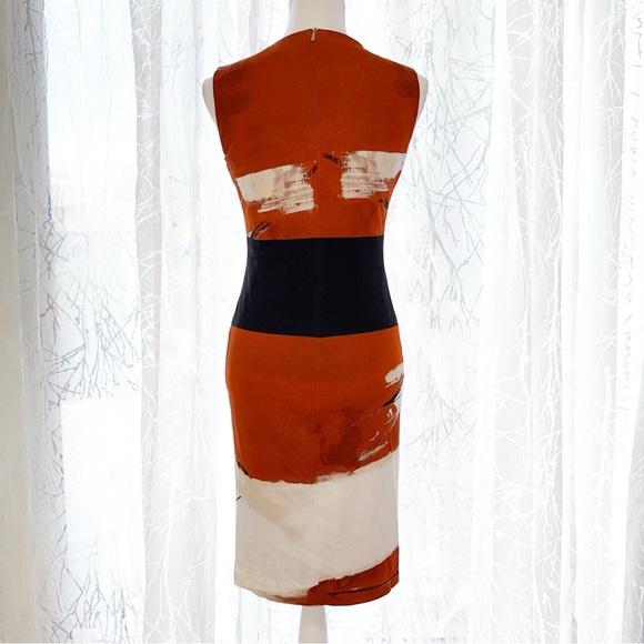 MAXMARA BROWN BLACK WHITE PRINT SLEEVELESS ROUND NECK SLIM FIT SHIFT MIDI DRESS - Picture 2 of 9